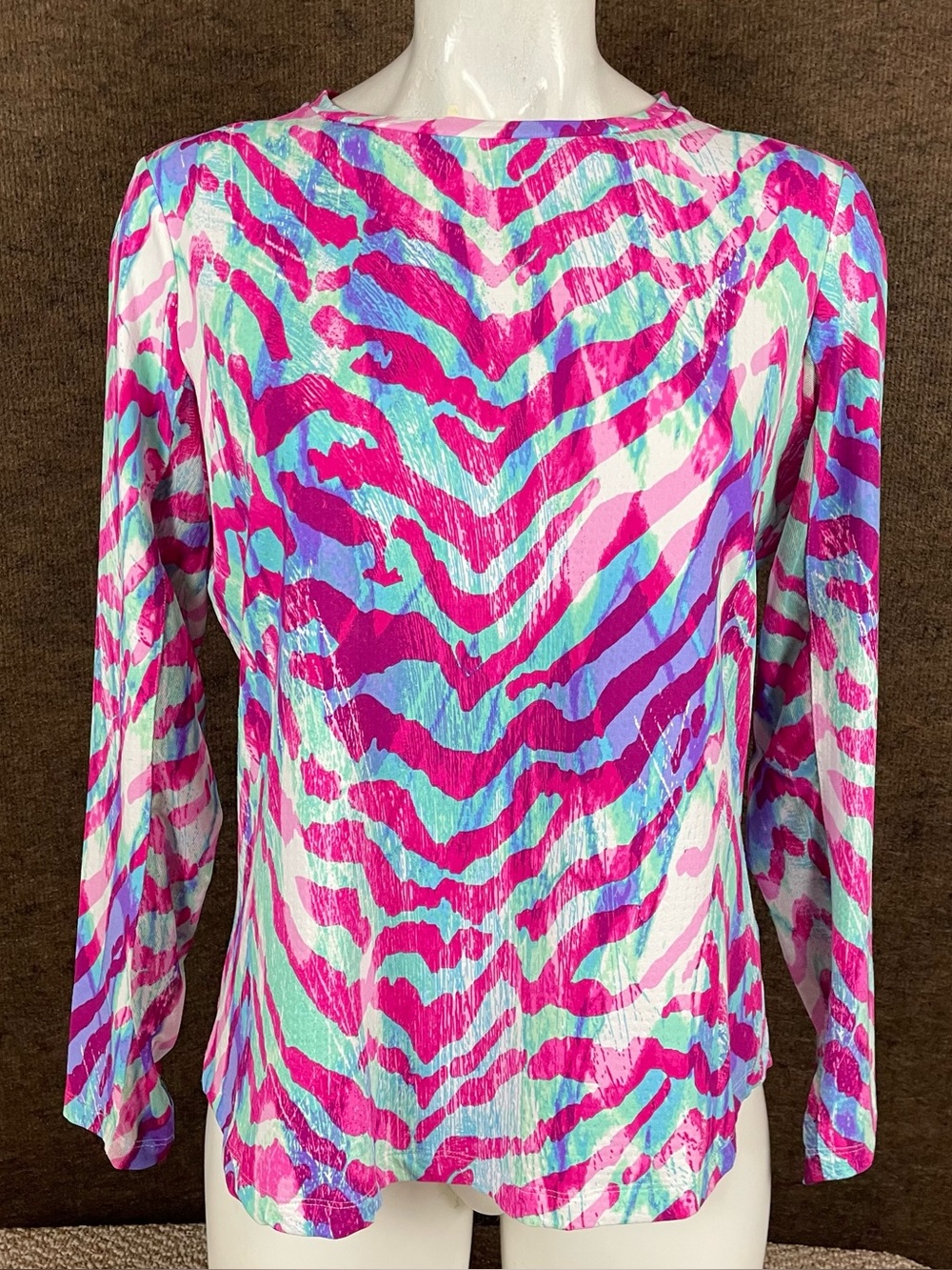 IBKUL Shirt Womens Large Blue Pink 1/4 Zip Long Sleeve Pullover Breathable F317